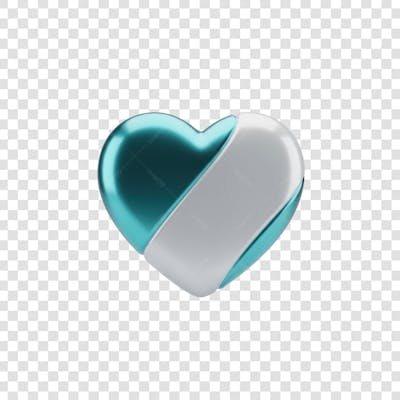 Coração Ícone Azul e Branco Brilhante Elemento 3D Render PNG Transparente (20)