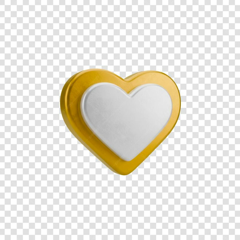 Coração Ícone Amarelo dourado e Branco Brilhante Elemento 3D Render PNG Transparente (20)