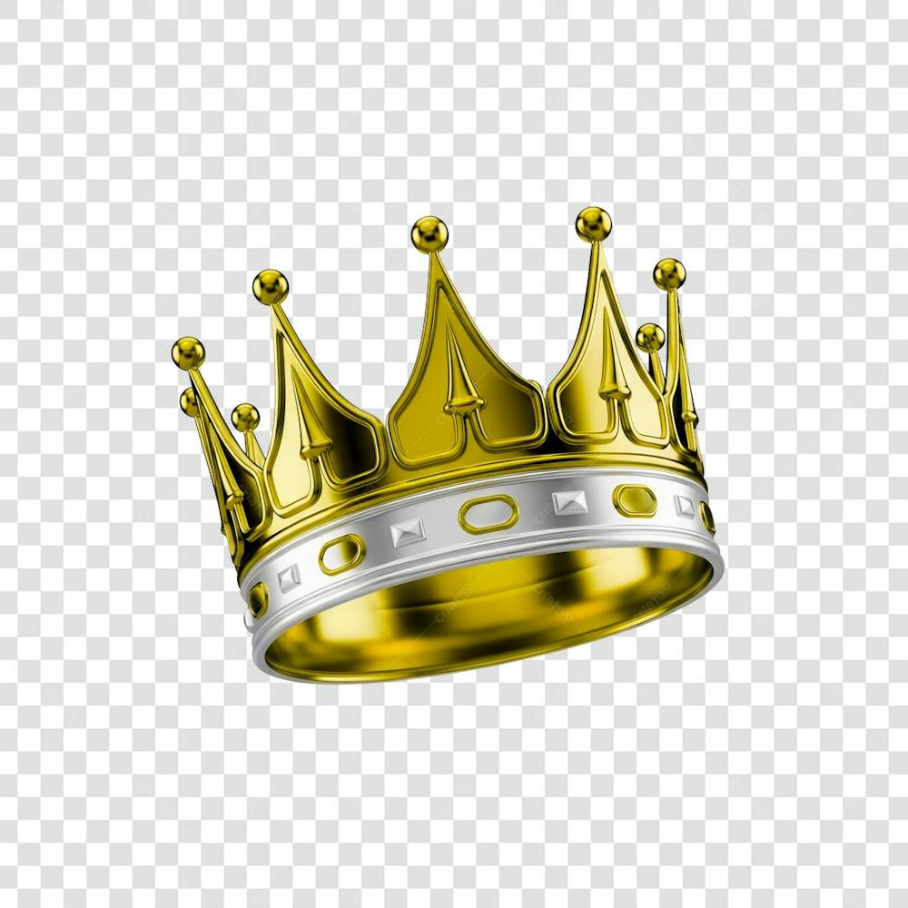 Coroa Rei Rainha Icon Amarelo dourado e Branco Brilhante Elemento 3D Render PNG Transparente (17)