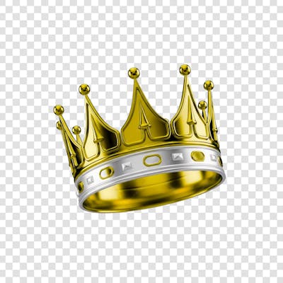 Coroa Rei Rainha Icon Amarelo dourado e Branco Brilhante Elemento 3D Render PNG Transparente (17)