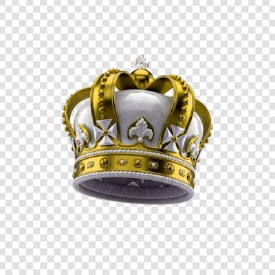 Coroa Rei Rainha Icon Amarelo dourado e Branco Brilhante Elemento 3D Render PNG Transparente (22)