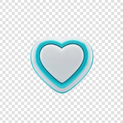 Coração Ícone Azul e Branco Brilhante Elemento 3D Render PNG Transparente (18)