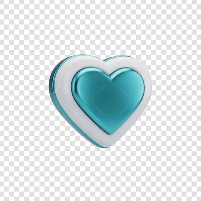 Coração Ícone Azul e Branco Brilhante Elemento 3D Render PNG Transparente (17)