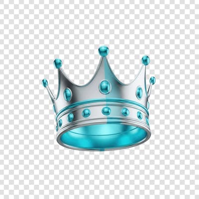 Coroa Rei Rainha Icon Azul e Branco Brilhante Elemento 3D Render PNG Transparente (2)