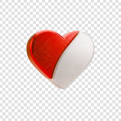 Coração Ícone Vermelho e Branco Brilhante Elemento 3D Render PNG Transparente (5)