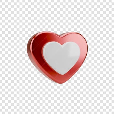 Coração Ícone Vermelho e Branco Brilhante Elemento 3D Render PNG Transparente (9)