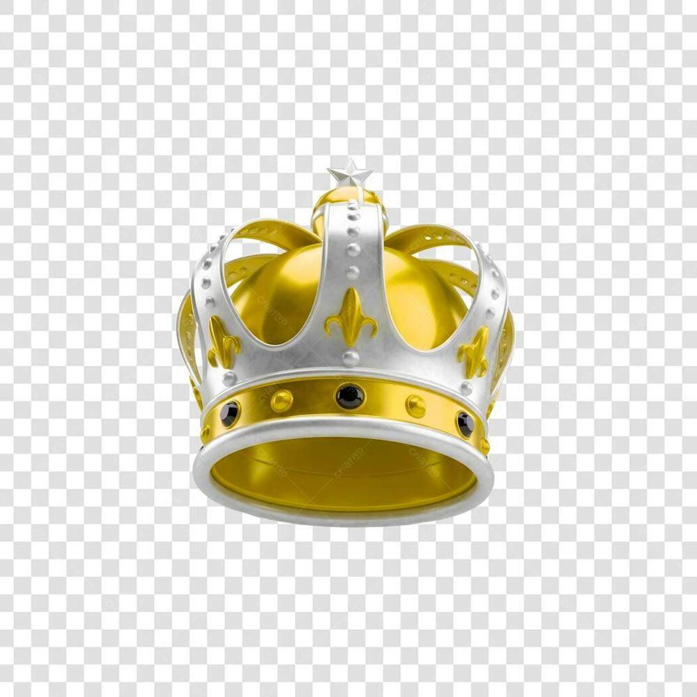 Coroa Rei Rainha Icon Amarelo dourado e Branco Brilhante Elemento 3D Render PNG Transparente (16)