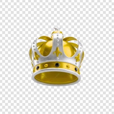 Coroa Rei Rainha Icon Amarelo dourado e Branco Brilhante Elemento 3D Render PNG Transparente (16)