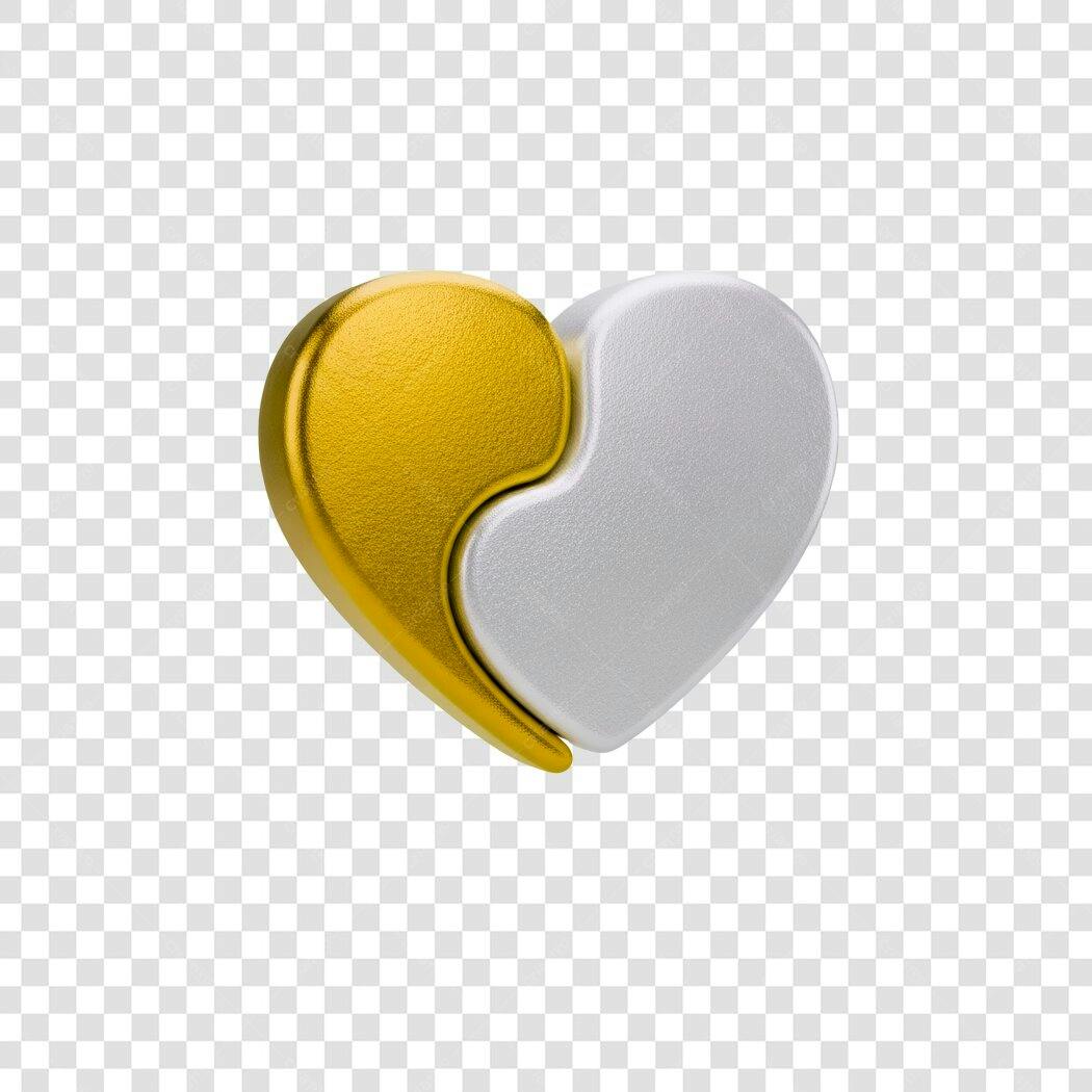 Logo PNG com fundo transparente Coração Yin Yang dourado e prata