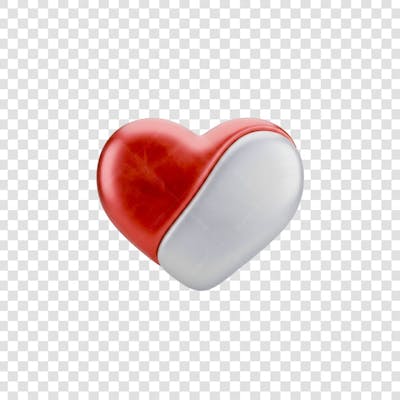 Coração Ícone Vermelho e Branco Brilhante Elemento 3D Render PNG Transparente (8)