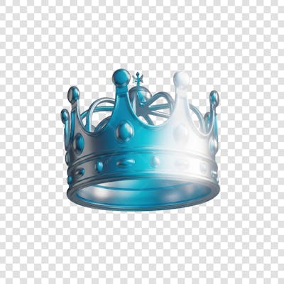 Coroa Rei Rainha Icon Azul e Branco Brilhante Elemento 3D Render PNG Transparente (19)