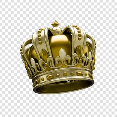 Coroa Rei Rainha Icon Amarelo dourado e Branco Brilhante Elemento 3D Render PNG Transparente (21)