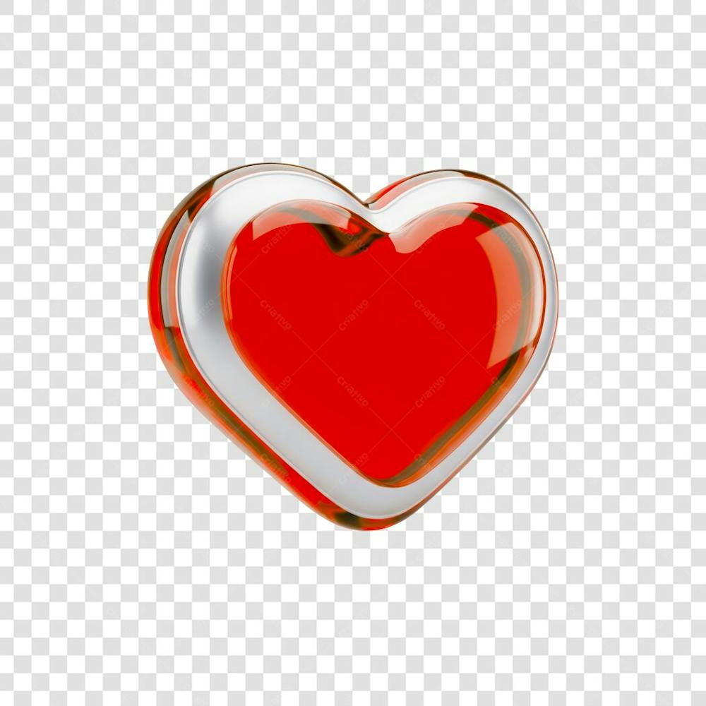 Coração Ícone Vermelho e Branco Brilhante Elemento 3D Render PNG Transparente (1)