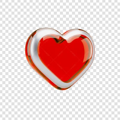 Coração Ícone Vermelho e Branco Brilhante Elemento 3D Render PNG Transparente (1)