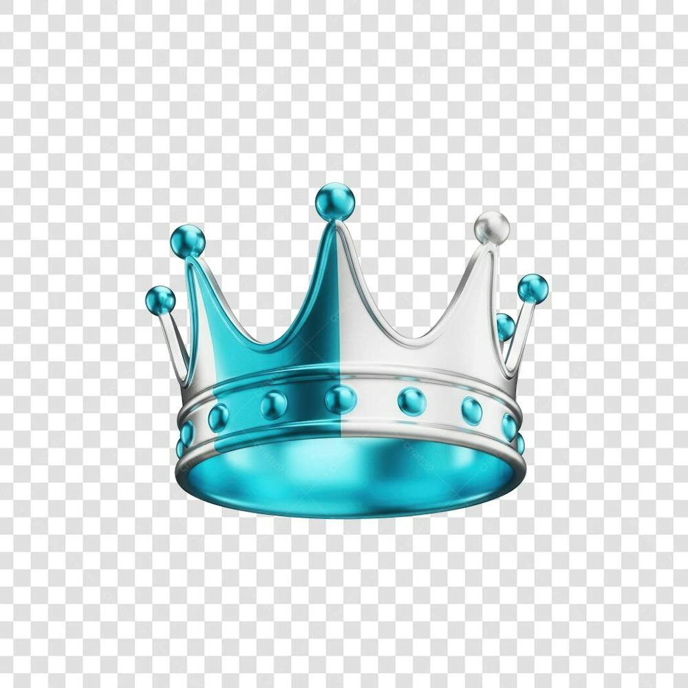 Coroa Rei Rainha Icon Azul e Branco Brilhante Elemento 3D Render PNG Transparente (14)