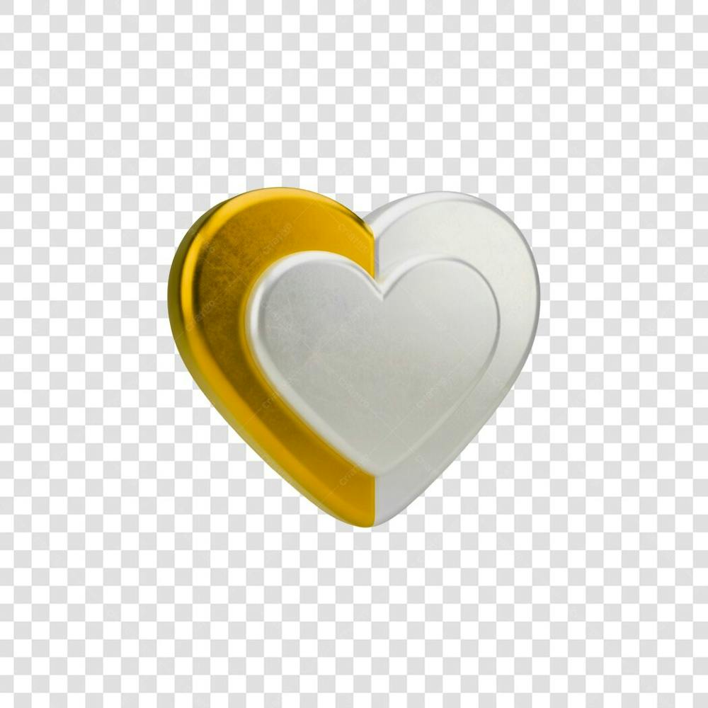 Coração Ícone Amarelo dourado e Branco Brilhante Elemento 3D Render PNG Transparente (13)