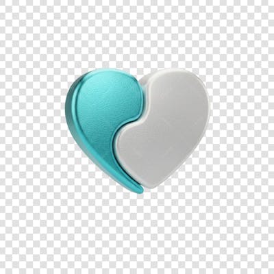 Coração Ícone Azul e Branco Brilhante Elemento 3D Render PNG Transparente (22)