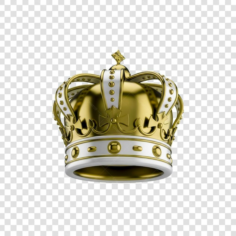 Coroa Rei Rainha Icon Amarelo dourado e Branco Brilhante Elemento 3D Render PNG Transparente (3)