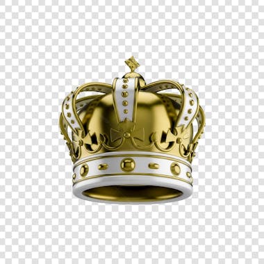 Coroa Rei Rainha Icon Amarelo dourado e Branco Brilhante Elemento 3D Render PNG Transparente (3)