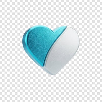 Coração Ícone Azul e Branco Brilhante Elemento 3D Render PNG Transparente (7)