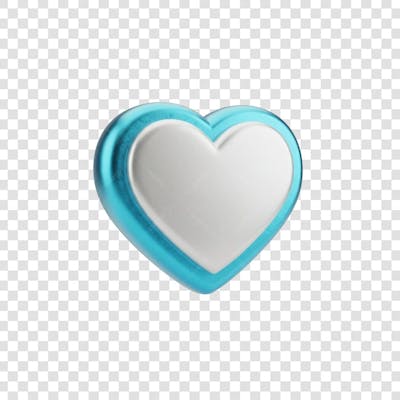 Coração Ícone Azul e Branco Brilhante Elemento 3D Render PNG Transparente (15)