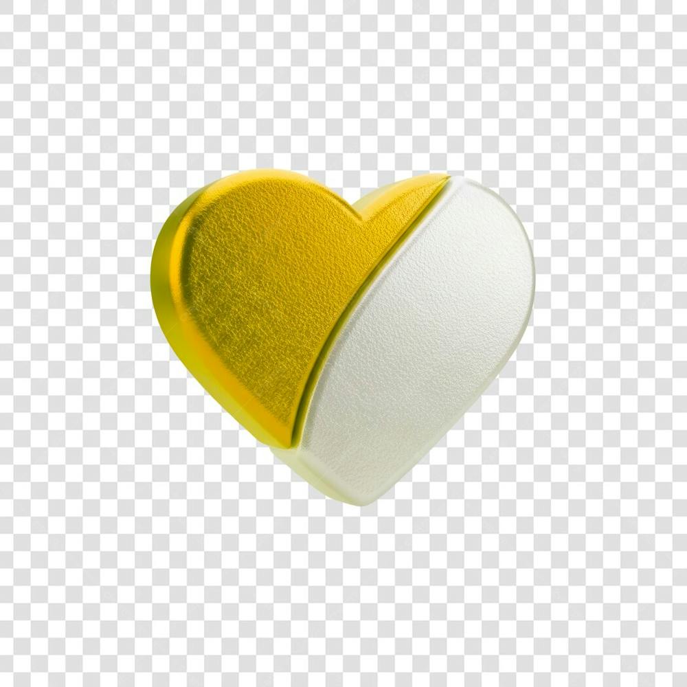 Coração Ícone Amarelo dourado e Branco Brilhante Elemento 3D Render PNG Transparente (8)