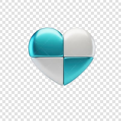 Coração Ícone Azul e Branco Brilhante Elemento 3D Render PNG Transparente (23)