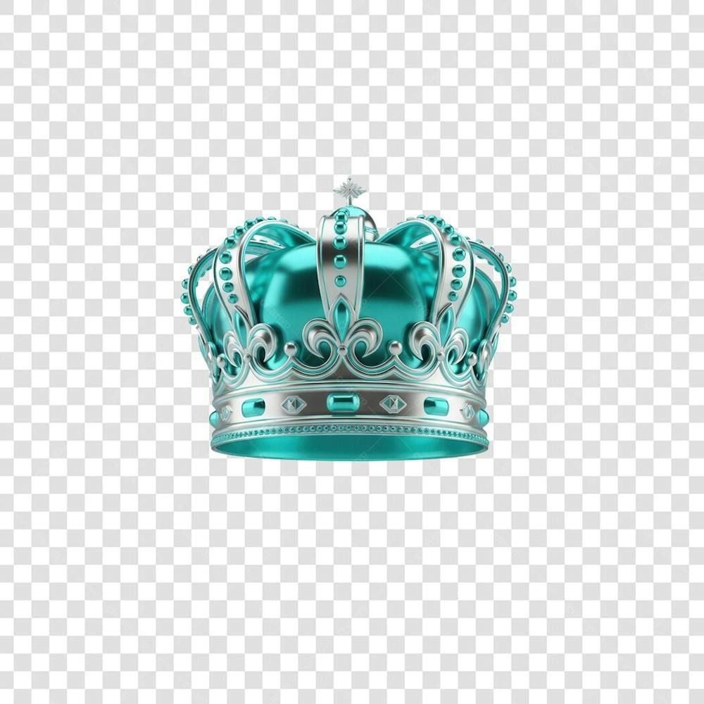 Coroa Rei Rainha Icon Azul e Branco Brilhante Elemento 3D Render PNG Transparente (12)
