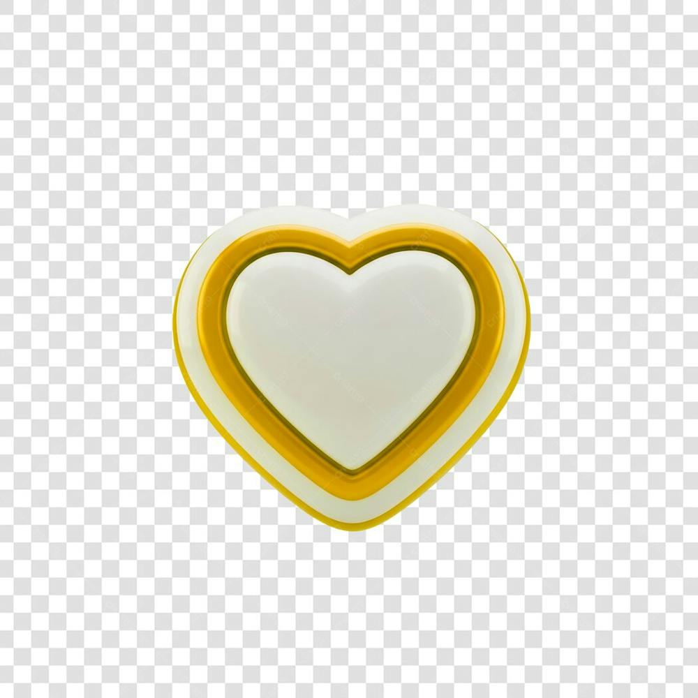 Coração Ícone Amarelo dourado e Branco Brilhante Elemento 3D Render PNG Transparente (19)