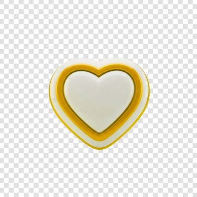 Coração Ícone Amarelo dourado e Branco Brilhante Elemento 3D Render PNG Transparente (19)