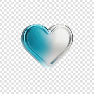 Coração Ícone Azul e Branco Brilhante Elemento 3D Render PNG Transparente (13)