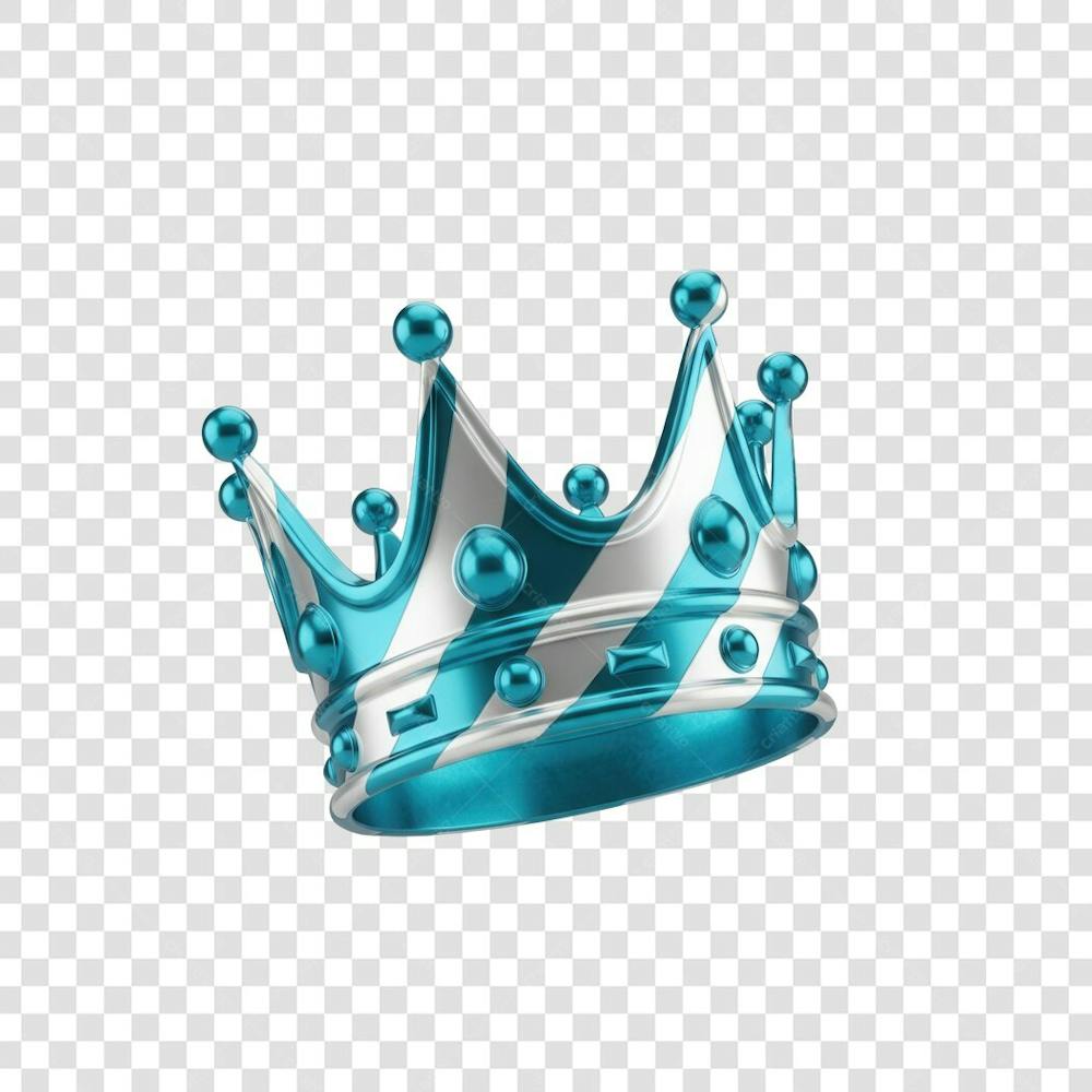 Coroa Rei Rainha Icon Azul e Branco Brilhante Elemento 3D Render PNG Transparente (6)