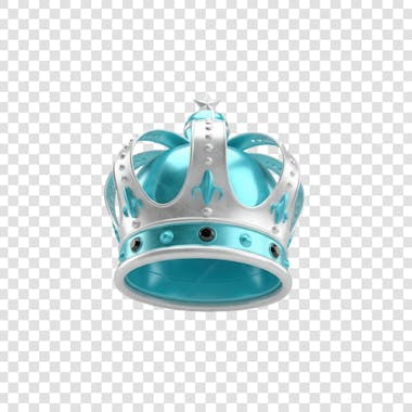 Coroa Rei Rainha Icon Azul e Branco Brilhante Elemento 3D Render PNG Transparente (16)