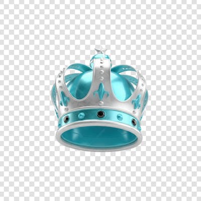 Coroa Rei Rainha Icon Azul e Branco Brilhante Elemento 3D Render PNG Transparente (16)