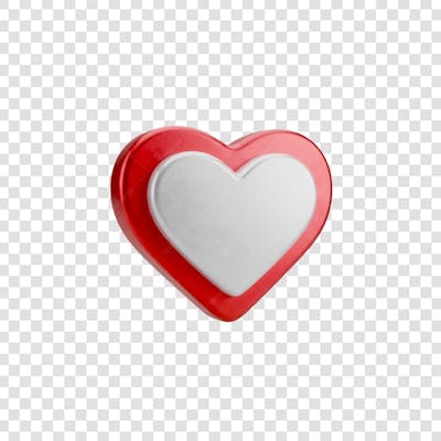Coração Ícone Vermelho e Branco Brilhante Elemento 3D Render PNG Transparente (17)