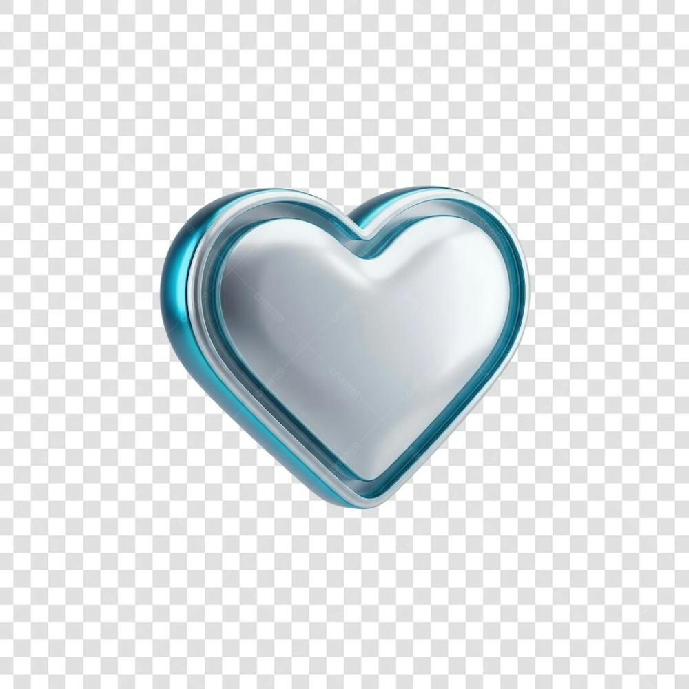 Coração Ícone Azul e Branco Brilhante Elemento 3D Render PNG Transparente (5)