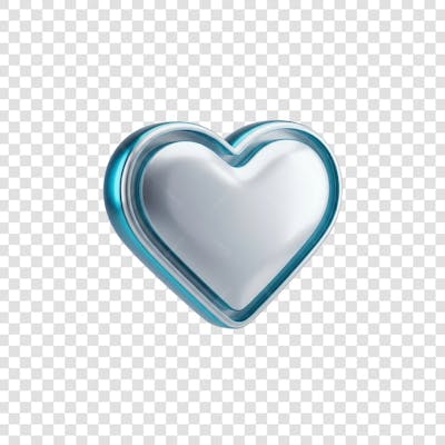 Coração Ícone Azul e Branco Brilhante Elemento 3D Render PNG Transparente (5)