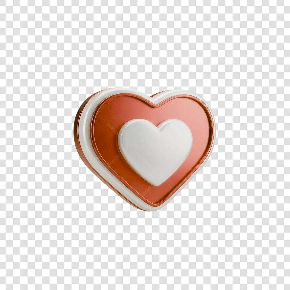 Coração Ícone Vermelho e Branco Brilhante Elemento 3D Render PNG Transparente (23)