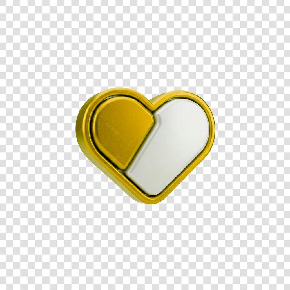 Coração Ícone Amarelo dourado e Branco Brilhante Elemento 3D Render PNG Transparente (5)