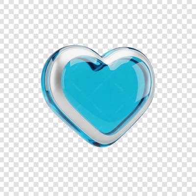 Coração Ícone Azul e Branco Brilhante Elemento 3D Render PNG Transparente (1)