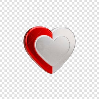 Coração Ícone Vermelho e Branco Brilhante Elemento 3D Render PNG Transparente (10)