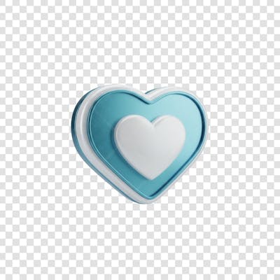 Coração Ícone Azul e Branco Brilhante Elemento 3D Render PNG Transparente (2)