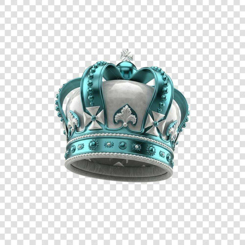 Coroa Rei Rainha Icon Azul e Branco Brilhante Elemento 3D Render PNG Transparente (22)
