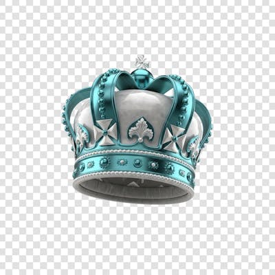 Coroa Rei Rainha Icon Azul e Branco Brilhante Elemento 3D Render PNG Transparente (22)