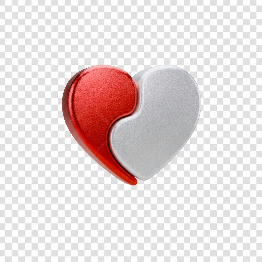 Icone Coração Vermelho e Prata PNG com fundo transparente