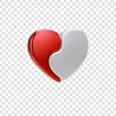 Coração Ícone Vermelho e Branco Brilhante Elemento 3D Render PNG Transparente (20)