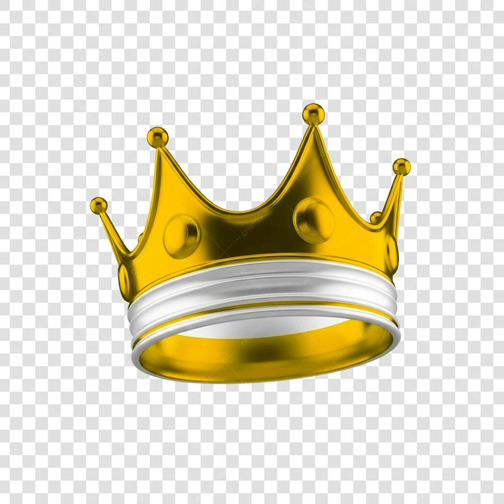 Coroa Rei Rainha Icon Amarelo dourado e Branco Brilhante Elemento 3D Render PNG Transparente (7)
