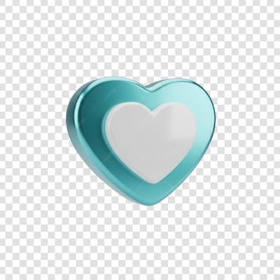 Coração Ícone Azul e Branco Brilhante Elemento 3D Render PNG Transparente (11)