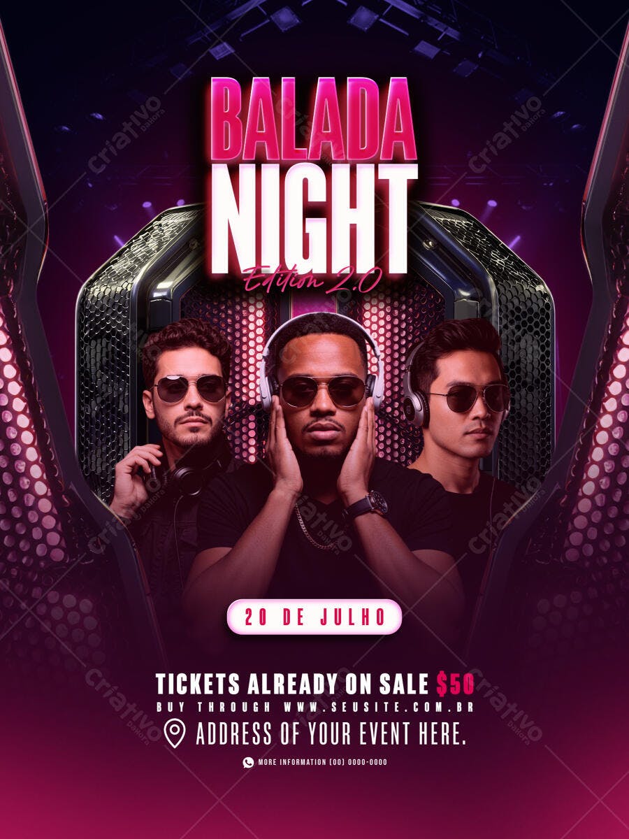 Flyer para Festa Balada Night 20 de Julho PSD Editável