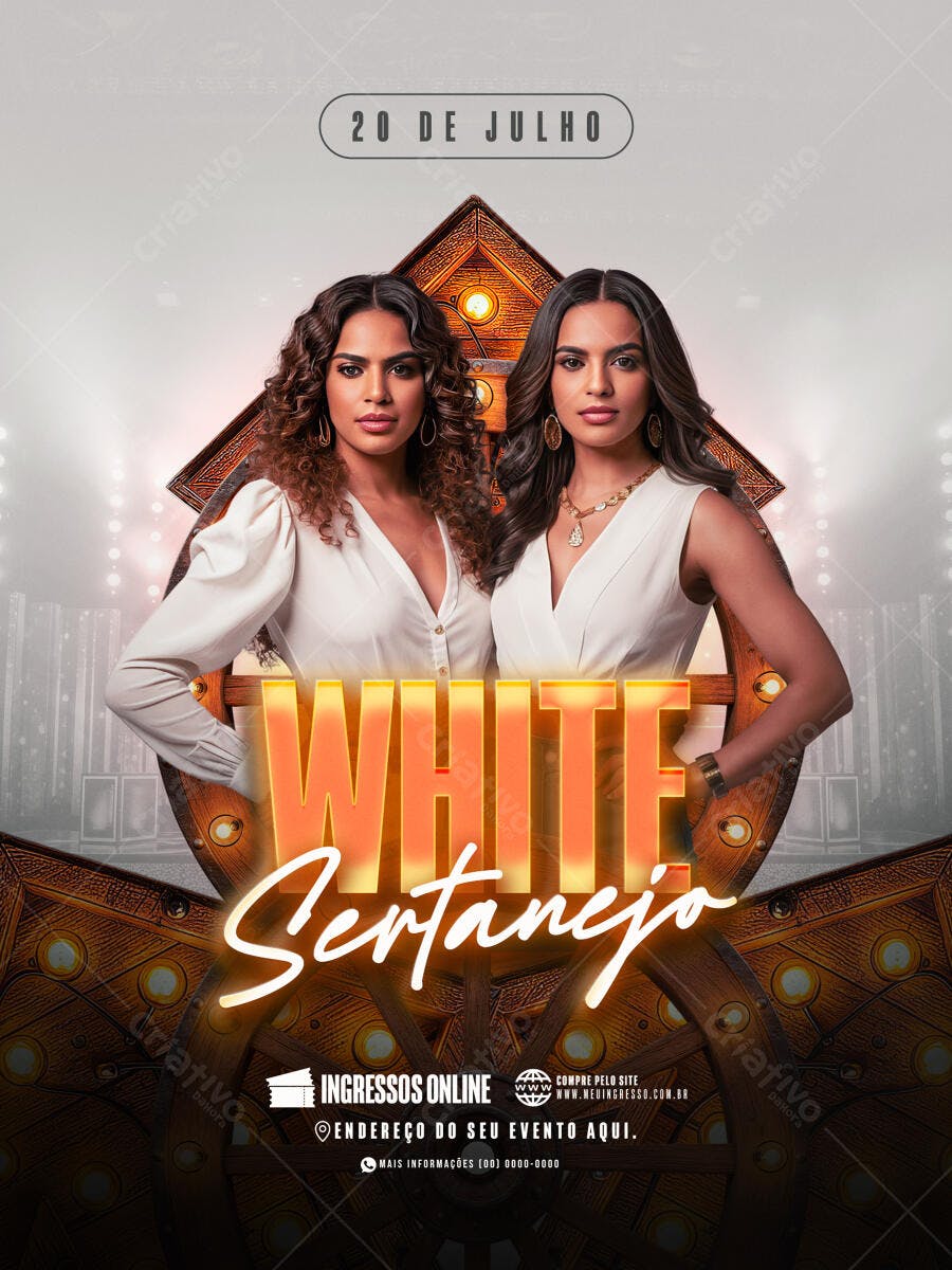 Flyer Festa Sertaneja White 20 de Julho PSD Editável